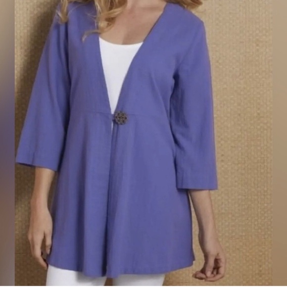 Soft Surroundings Benedetta Gauze Topper Cardigan Periwinkle Blue Cotton L - Picture 1 of 10
